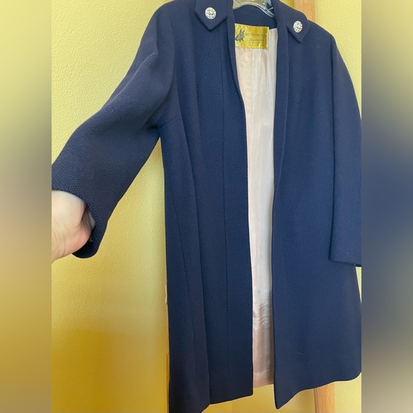 Vintage Rothmoor Coat Navy Blue Wool 40s Union Made A Line Pockets Jewel Accents - Picture 4 of 16